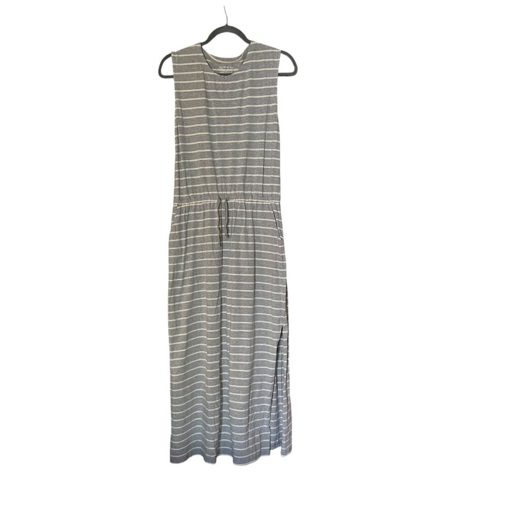 Pact Organic Grey Stripe Maxi Dress Tie Waist Womens Size Large Tank Sleeveless